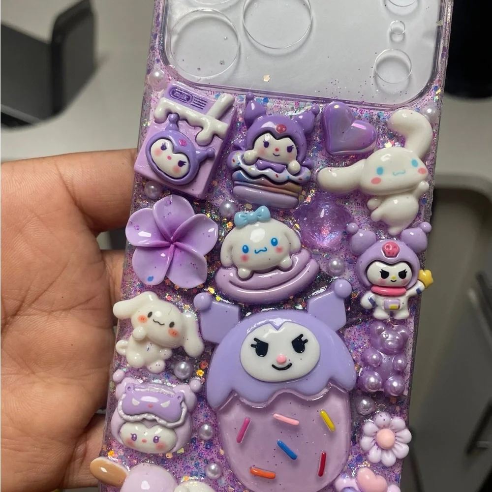 Cute Purple Decoden Phone Case – Decorative Character Design